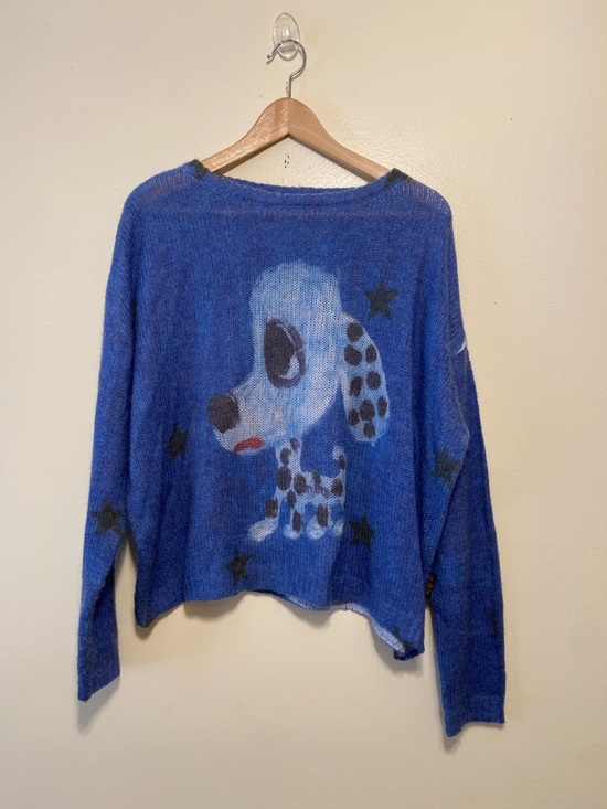 MOFISCREACOLOUR Sweaters - MOFiscreamcolour Blue Graphic Dog Print Womens Sweater. One size